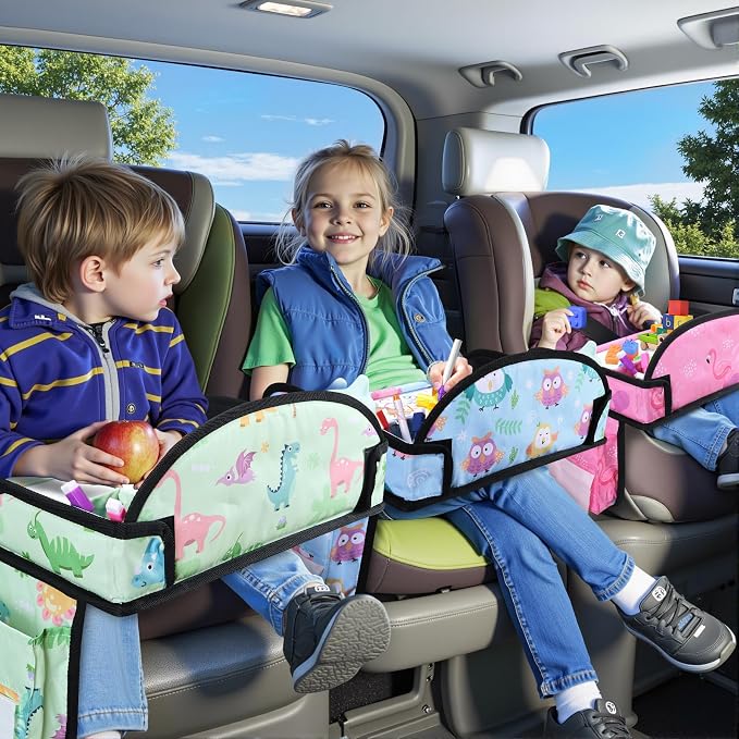 Kids Travel Tray for Toddler Car Seat, Road Trip Activities for Kid | Toddler Car Activities with No-Drop iPad Holder Stand, Roadtrip Essentials with Dry Erase Board & Cooler Cup Holder, 3PC - Image 3