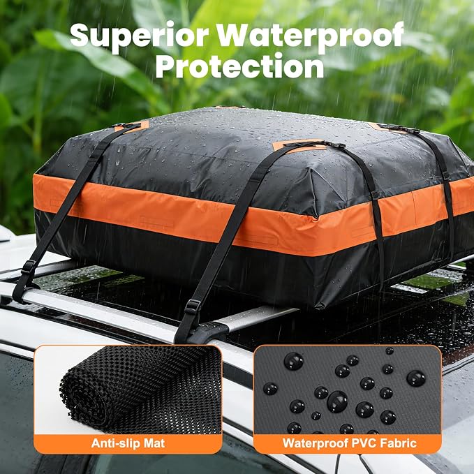 DUMOS Car Roof Bag Cargo Carrier Waterproof 15 Cubic Feet for All Vehicles | Rooftop Bag with Anti-Slip Mat, Combination Luggage Lock, Reinforced Straps & Door Hooks, Fit Vehicles with/without Roof Rack - Image 3