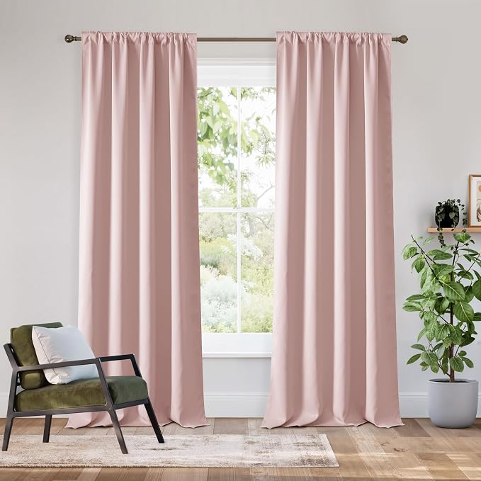 RYB HOME Bedroom Blackout Curtains 80 inches Long, 100% Blackout | Thermal Insulated, Noise Reducing, Curtains for Living Room Nursury, For Sleep, W42 x L80, Biscotti Beige by RYBHOME