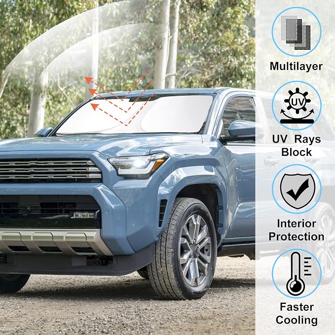 Windshield Sun Shade for 2025 2026 Toyota 4Runner Accessories | Full covered for windshield, Foldable & Durable, Block UV Rays, Reduce Heat, Easy to install, Keep Car Cooler - Image 2
