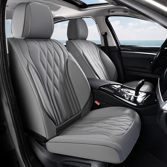 Coverado Front Seat Covers, Car Seat Protector, Waterproof Nappa Leather Cushion, Fit for Most Sedans SUV Pick-up Truck-Gray by COVERADOAUTO
