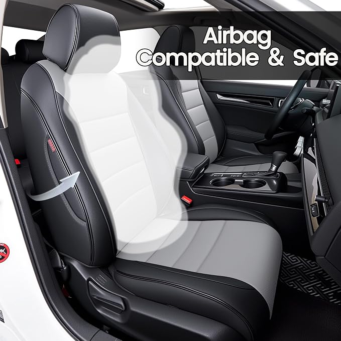 HKZ Custom Fit Civic Seat Cover Full Set for Honda Civic 4 Door Sedan-Only (2022 2023 2024 EX)&(2025-2026 Sport),5-Seats Full Set,Leather Seat Protector(Grey) - Image 5