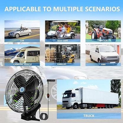 Ultra-Quiet Portable Car Fan, 8 Inch Clip-on Cigarette Lighter Fan forTruck, Boat, Buses, Tractor,Camper - Image 5
