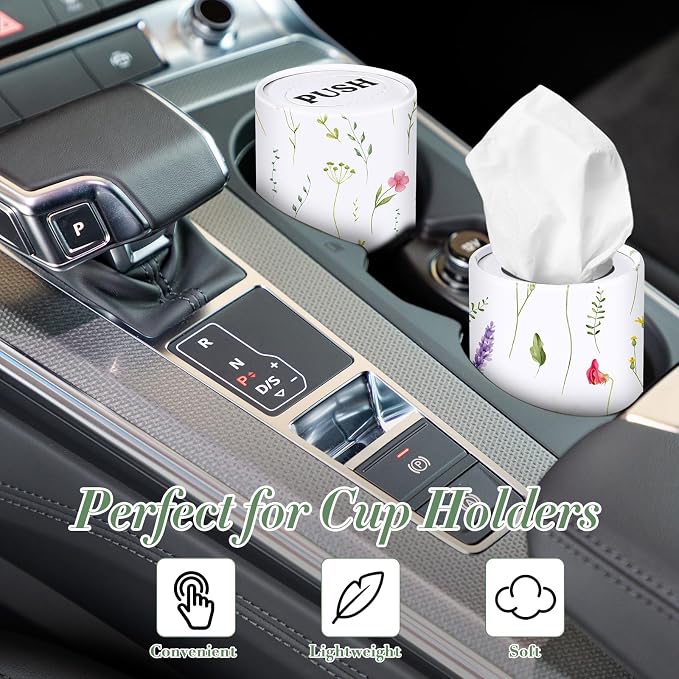 Outus 12 Pcs Floral Car Tissue Holder Cylinders with 3 Ply Facial Tissue Bulk, Portable Paper Dispenser for Cup Holder, Travel Bathroom Table Decor, Tissues Boxes Container for Home Office Party - Image 5