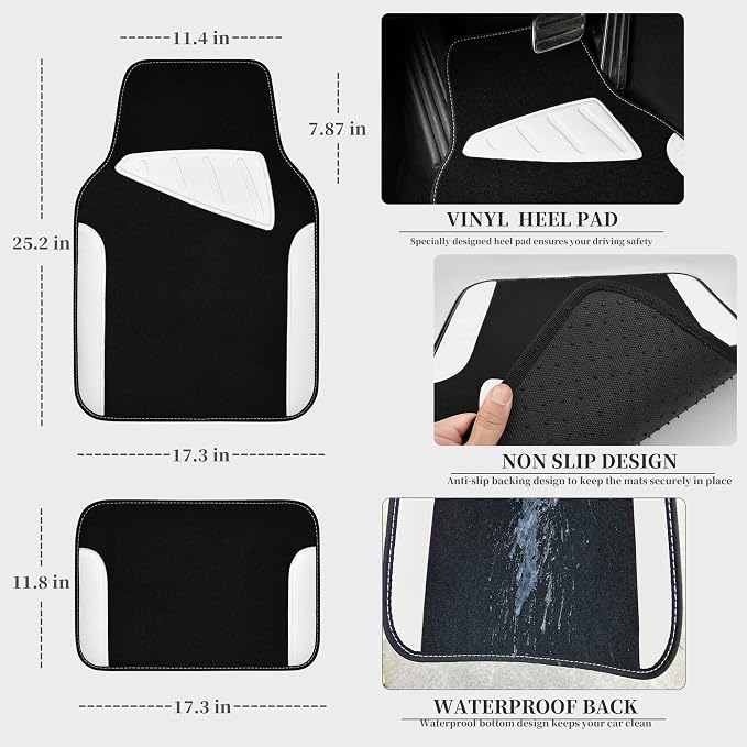 CAR PASS Waterproof Universal Fit Car Floor Mats, Car Mats Fit for SUV,Vans,sedans, Trucks,Set of 4pcs Car Carpet with Driver Heel Pad (White) - Image 2