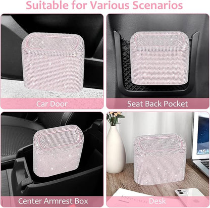 Accmor Bling Car Trash Can with Lid, Leakproof Mini Vehicle Trash Bin Automotive Dustbin Organizer Storage, Sparkling Crystal Rhinestone Trash Bag Container with 30pcs Garbage Bags Car Accessories - Image 7