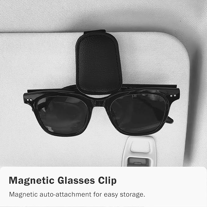 Sunglass Holder for Car Visor, Magnetic Leather Sunglasses Holder and Ticket Card Clip for Car - Image 5