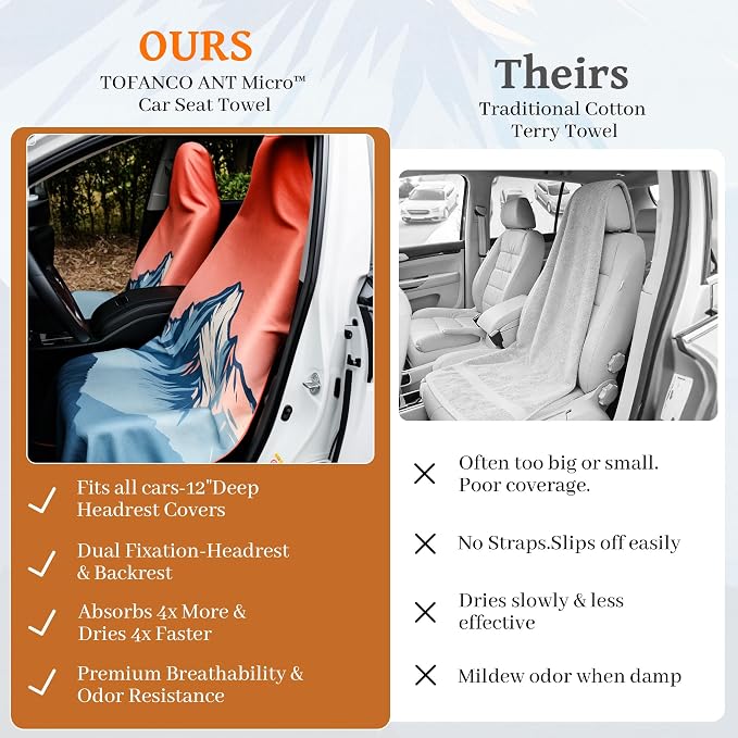 Car Seat Cover Towel for Front Seats Non-Slip with Headrest Pocket & Strap | Universal Fit for Cars Truck SUV|Car Seat Hoodie & Phocho Perfect After Gym Workout, Beach,Yoga and Running|Anti-dog Scratch - Image 5