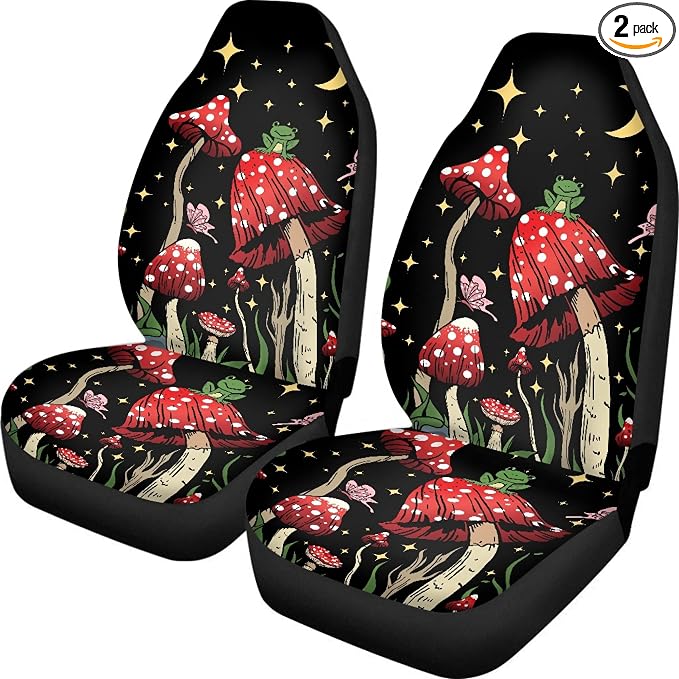 Car Seat Cover, Mushroom with Star Auto Seat Protector Front Seat Cover Set, SUV/Truck/Van/Car Universal Seat Covers, Set of 2 by TOADDMOS