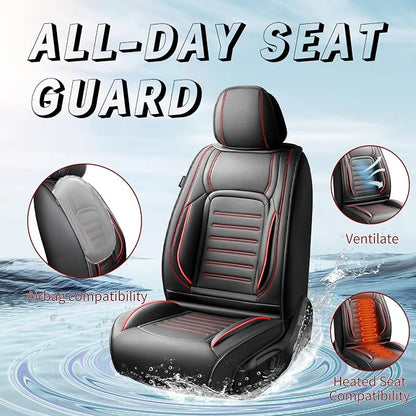 Fit CHR Car Seat Covers for Toyota CHR 2018-2021 2022 -Premium Leather, Waterproof，Breathable，All-Weather Seat Cushion Protecto & Airbag Compatible, Full Set Red Line Black - Image 2