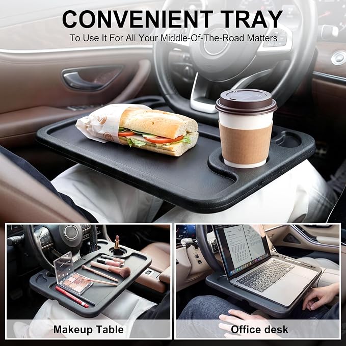 JUSTTOP Car Steering Wheel Desk for Laptop,Multipurpose Travel Car Accessories, Car Seat Stand Trays for Eating, Steering Wheel Overhead Table Console(Black) - Image 5