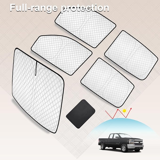 KMF 5pcs Thicken Sun Shades for Chevy Silverado 1500 2014-2019 Accessories, Chevrolet Full Car Window Covers Sunshade for Windshield Side, UV Block and Blackout Privacy for Camping Outdoor - Image 7