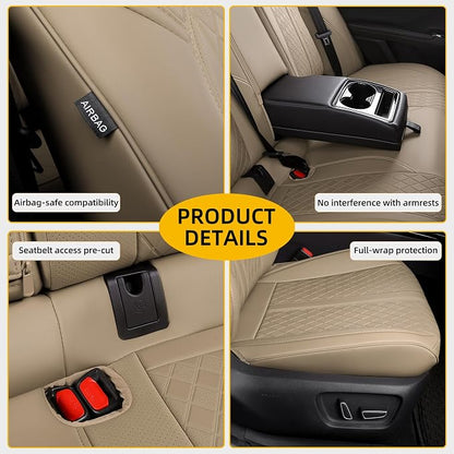 Custom Fit Camry Seat Covers for 2025 2026 Toyota Camry LE SE - Beige | Waterproof Faux Leather Full Coverage, Car Seat Protectors Full Set with Armrest Covers, Airbag Compatible - Image 6