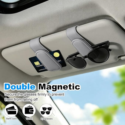 2 Pack Sunglass Holder for Car Visor Magnetic Leather Visor Sunglasses Clip Eyeglass Hanger Clip for Car Sun Visor Grey - Image 2