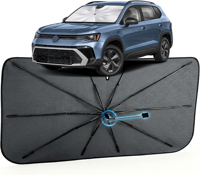 Car Windshield Sun Shade Umbrella for Volkswagen Taos 2022-2026, 1:1 Fit | [Reflective Coated Fabric] Car Shades Sun Visor Keep Car Cool and Protects Interior, Sunshade Umbrella for Front Window by MakeLifeBetter