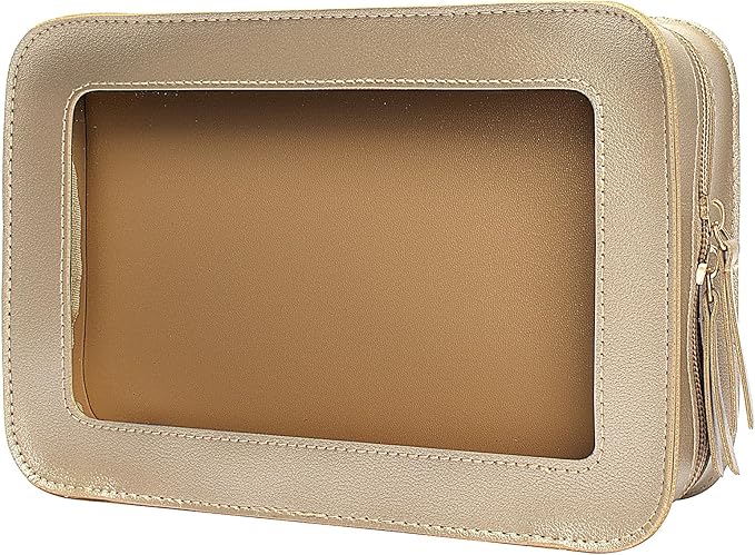 Clear Makeup Bags,TSA Approved Toiletry Bag with Zipper,Sunscreen Bag Clear Makeup Toiletry Pouch Beach Vacation Essentials for Women Teen Girls Gifts(Golden) by LETGO