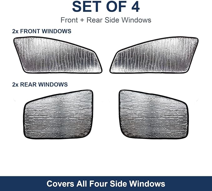 Custom Fit Car Side Window Sunshade for 2020-2026 Cadillac CT4 Sedan - Set of 4 Front and Rear Window Sun Shades, Reflective UV Heat Shield, Real Aluminum Foil, Custom Cut - Image 4
