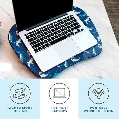 LAPGEAR MyStyle Lap Desk – Shark, Fits 15.6” Laptops | Dual-Bolster Microbead Cushion, Built-In Carry Handle, Ergonomic Curved Front Edge - Image 2