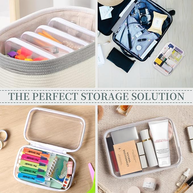 YOPCDJ 3 Pack Clear Hard Shell Zipper Case, Clear Zipper Pouches Waterproof Makeup Organizer & Travel Toiletry Bag, Plastic Pouch for Office, Home Storage, Medium Size - Image 3
