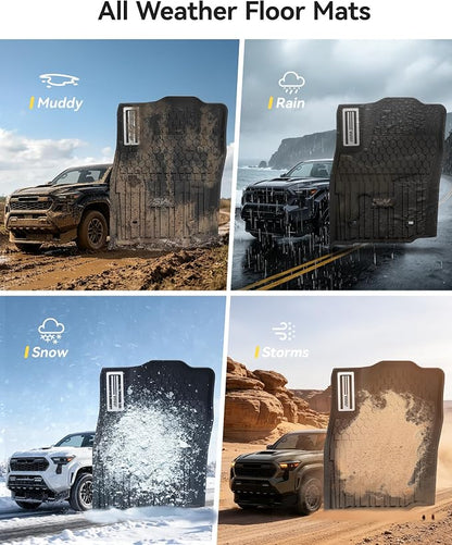 3W Floor Mats for Toyota Tacoma Hybrid 2024-2026 with Metal Pedals | TPE All Weather Custom Fit Liners, 1st & 2nd Row Full Set, Easy Clean, Black - Image 9