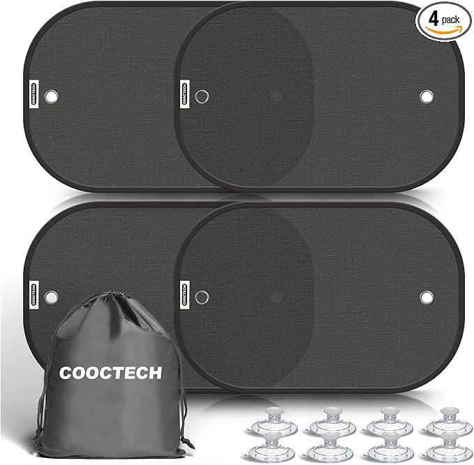 Car Shades for Side Windows 19"x12"(4 Pack),Sun Shade for Car Window with 8 Suction Cups,Window Shades Can Blocks 99.98% UVR,Window Shade for Baby,Glare Shield Protection by COOCTECH