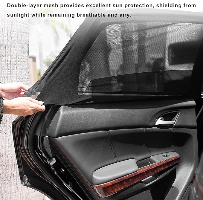 2 PCS Car Window Shades, Double-Layer Automotive Front Side Window Sunshade Blocks UV Rays & Sun Glare, Breathable Mesh Screen Stretch Sun Protection Cover for Most SUVs - Image 4
