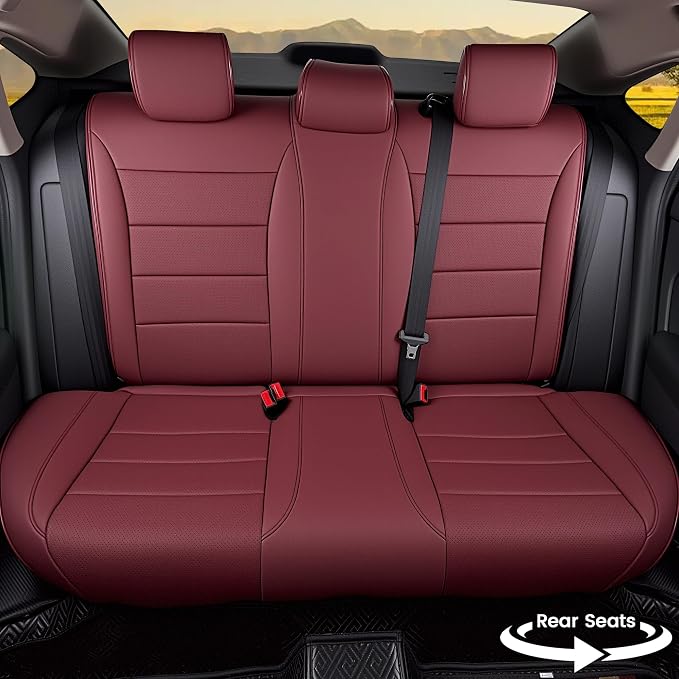 HKZ Custom Fit Civic Seat Cover Full Set for 11th Gen Honda Civic 4 Door (Hatchback Sport 2022-2026)&(Hatchback LX 2022-2024) 5-Seats Full Set,Leather Seat Protector(Burgundy) - Image 3