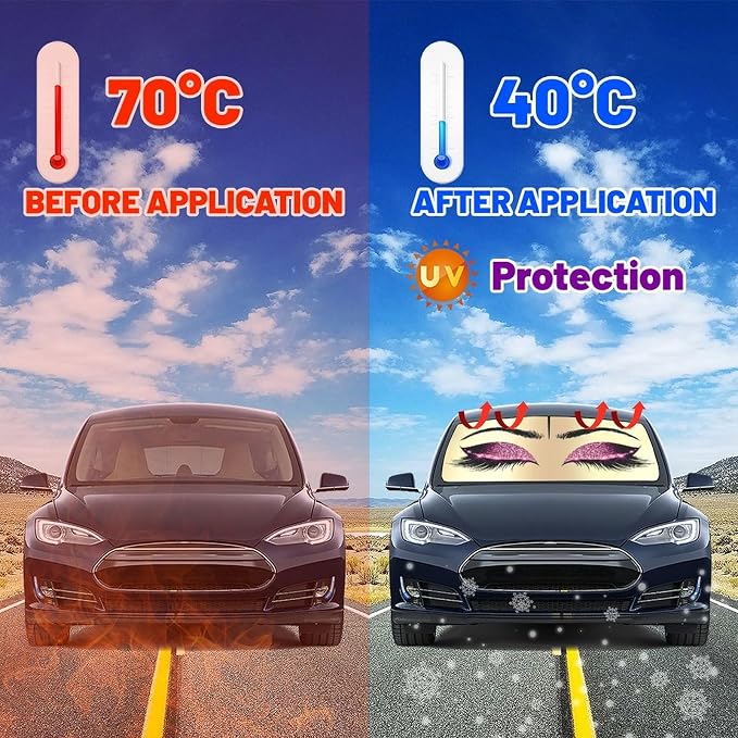 Hello Girl Gorgeous Eyelash Car Windshield Sun Shade Umbrella Automotive Windshield Sunshade Foldable Front Car Accessories Interior Decor to Keep Vehicle Cool for Most Vehicles 57'' X 30'' - Image 5