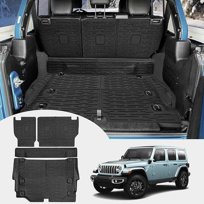 Cargo Mats for 2021-2026 Jeep Wrangler JL 4XE Trunk Mat with Backrest Liner All Weather TPE Protector Rear Back Seat Mats for 2021 2022 2023 2024 2025 2026 Wrangler JL 4XE 4 Door Accessories by JTYZSM