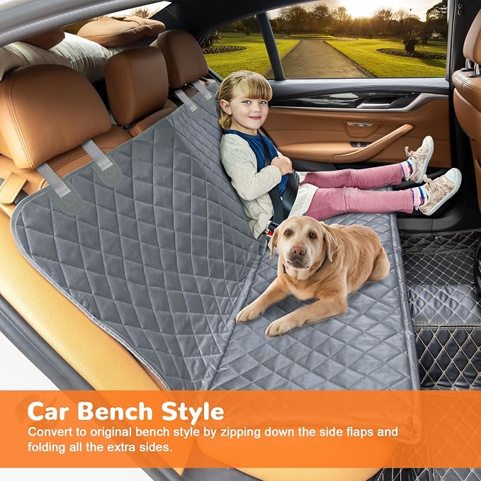 URPOWER Dog Car Seat Cover for Back Seat, Waterproof Hammock for Car & SUV | 600D Oxford, Side Flaps with Zippers, Scratch Resistant, Non-Slip, Easy Install, Machine Washable, Dog Seat Belt Included - Image 4