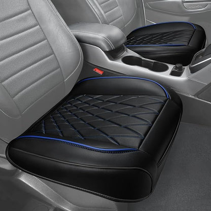 CAR PASS 2 Pack Leather Front Car Seat Covers, Bottom Seat Covers Full Wrapped with Storage Pocket, Anti-Slip PU Seat Protectors,Waterproof Seat Cushion Pad Universal Fit Sedan SUV Truck, Black/Blue - Image 7