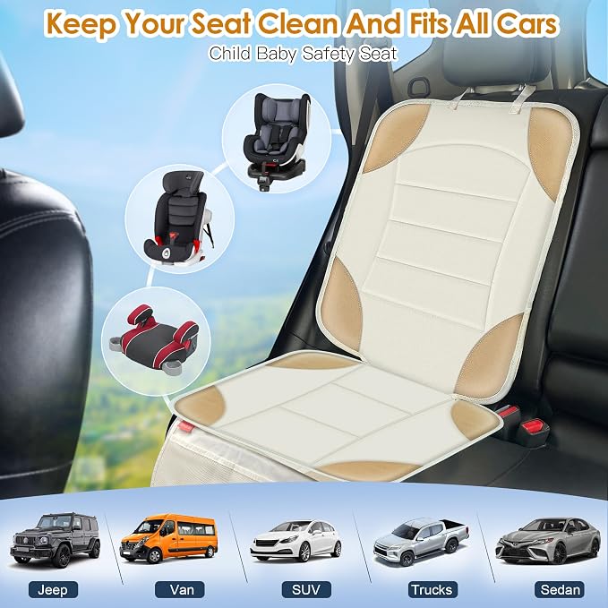 Sinvitron Car Seat Protector for Child Car Seat - Waterproof Non-Slip Leather Mat with 2 Mesh Pockets, Universal Seat Cover for Baby, Pets & Vehicles (1-Pack, Off-White) - Image 5
