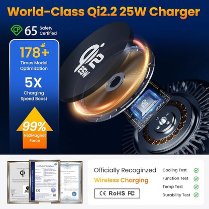 Upgrade for Qi2.2 25W for MagSafe Wireless Car Charger Mount, Space Black | 2XFast Charging [90+LBS Safe Suction] Magnetic Phone Holder Dashboard Windshield Vent for iPhone 17/16/15/14/13/12 Pro Max - Image 5