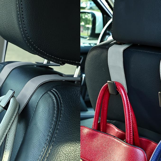 Heavy-Duty Car Headrest Hooks Holds 44lb Suede & Metal Hangers for Bags | Universal Fit for Cars/Suv/Trucks, 2-Pack, Hang Grocery Bag Handbag Purses Coat Water Bottle, Seat Back Organizer，Light Gray - Image 4