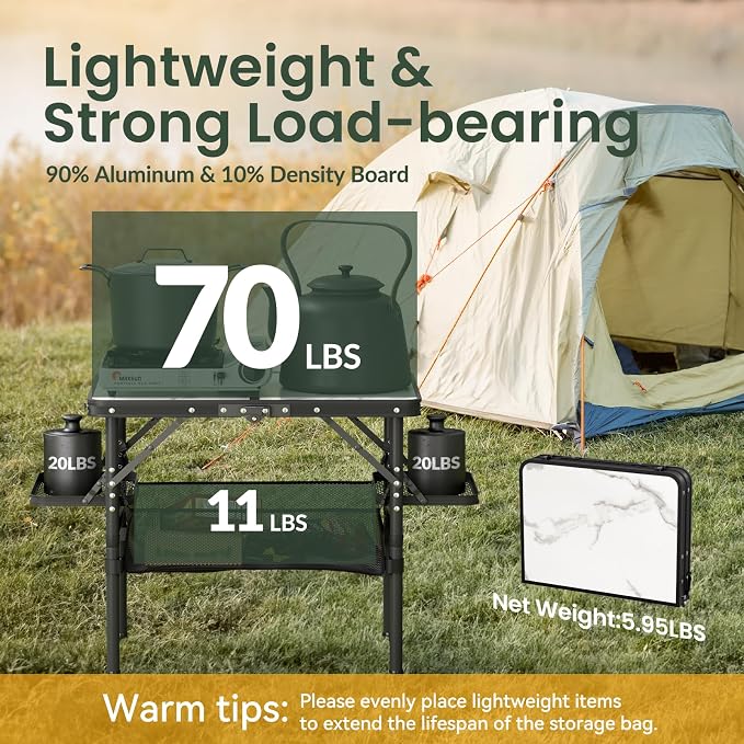 Titanker Small Camp Table 2ft, Folding Camping Table Portable with Storage Bag & Side Racks, Picnic & Beach Table, Car Camping Essentials, Aluminum Light & Solid - Image 5