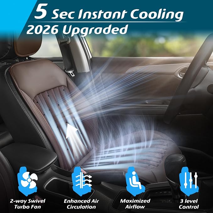 2026 Upgraded Cooling Car Seat Cover Front Seat, 12V-24V Ventilated Cooling Car Seat Cushion, Cooled Seat Cover for Car SUV Truck Universal Fit, Cocoa Brown - Image 2
