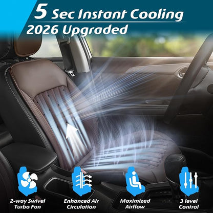 2026 Upgraded Cooling Car Seat Cover Front Seat, 12V-24V Ventilated Cooling Car Seat Cushion, Cooled Seat Cover for Car SUV Truck Universal Fit, Cocoa Brown - Image 2