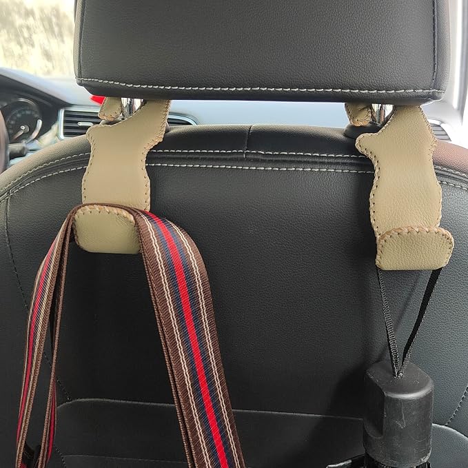 2 Pack Car Headrest Hooks, Microfiber Leather & Alloy Purse Hook Holds 45lb | Durable Alloy Material 360° rotating hooks hold bags, groceries up to 45lb; soft leather protects seats; fits most vehicles - Image 2