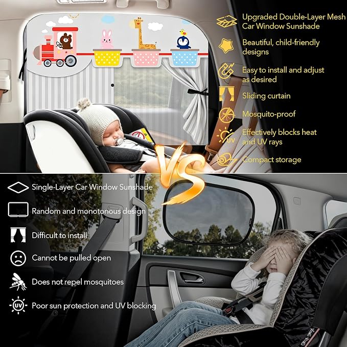 LEIWOOR 2-Pack Magnetic 2 Layers UV Protection Car Window Shades for Baby | Privacy full/half shade baby car window shades with curtain header breathable heat block back curtain for truck van sedan SUV - Image 4