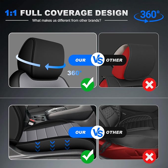 Custom Fit Seat Covers for Honda CRV 2017-2022 Front & Rear Set | Airbag Compatible,Faux Leather,5-Piece Set, Includes Neck Pillows, Armrest Cover, Steering Wheel Cover & Seat Belt Covers - Image 5