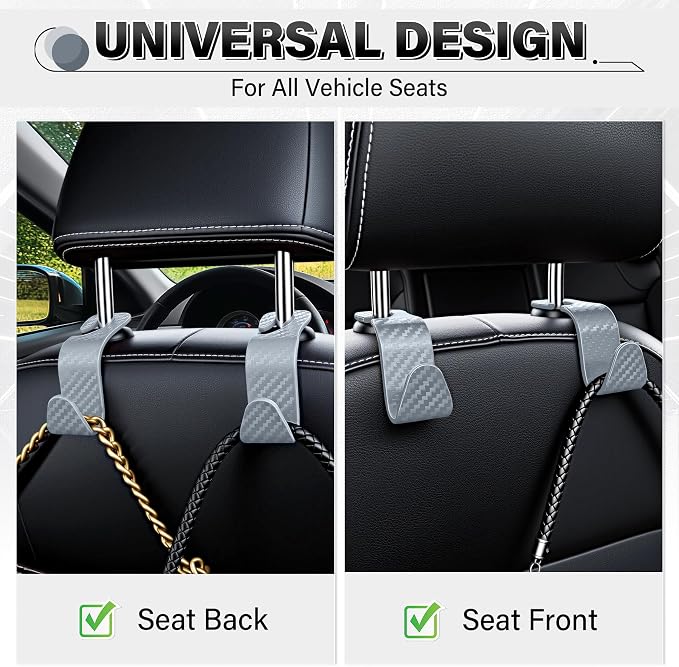 SINGARO Universal 2 Pack Car Seat Headrest Purse Hook, Carbon Fiber Back Seat Hook Storage Organizer Hanger for Purse Handbag Coat, Car Interior Accessories(Gray) - Image 4