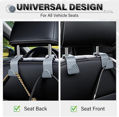 SINGARO Universal 2 Pack Car Seat Headrest Purse Hook, Carbon Fiber Back Seat Hook Storage Organizer Hanger for Purse Handbag Coat, Car Interior Accessories(Gray) - Image 4