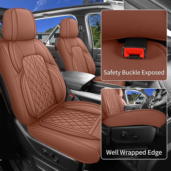 Car Seat Cover Custom Fit for Ford F150 2009-2026 Faux Leather Seat Cover Set Compatible with Regular Cab Super Cab Super Crew Pickup Truck Cushions (Brown, Full Set) - Image 3