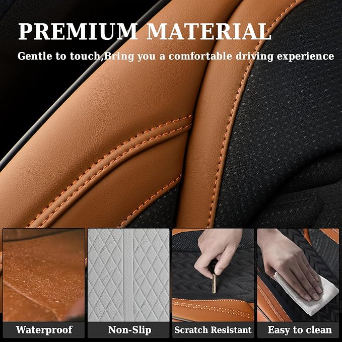 Coverado Seat Covers Full Set, 5 Seats Car Seat Cover, Front and Back Seat Covers for Cars, Breathable Faux Leather Car Seat Cushion, Car Seat Protector Universal Fit for Most Cars Vans, Brown - Image 7
