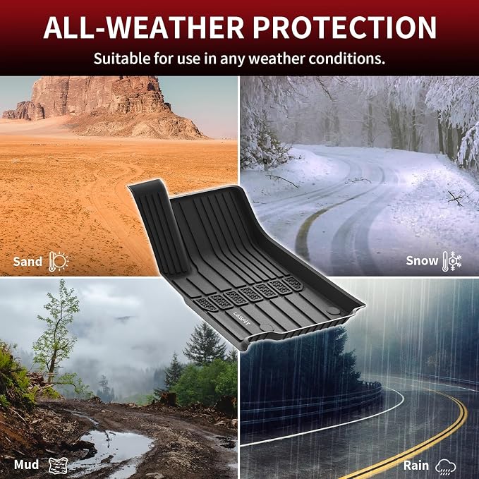 LASFIT Floor Mats for Jeep Grand Cherokee L 2021-2025 2026 6 Passengers | ONLY for Without Center Console, All Weather, TPE, Custom Fit, Car Mats, Floor Liners, 1st & 2nd & 3th Row, Black - Image 7