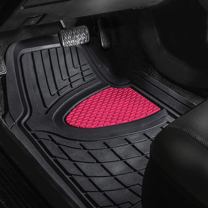 FH Group Automotive Floor Mats - Heavy-Duty Rubber Floor Mats for Cars, Universal Fit Full Set, Climaproof Floor Mats, Trimmable Floor Mats for Most Sedan, SUV, Truck Floor Mats Pink - Image 4
