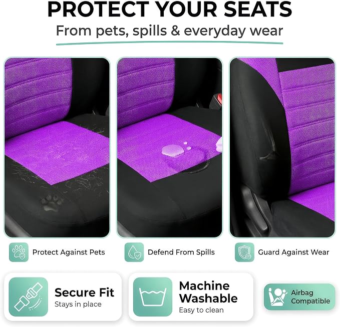 FH Group Automotive Car Seat Covers Front Set Premium 3D Air Mesh Front Seat Covers, Airbag Compatible Universal Fit Interior Accessories for Cars Trucks and SUVs - Purple - Image 5