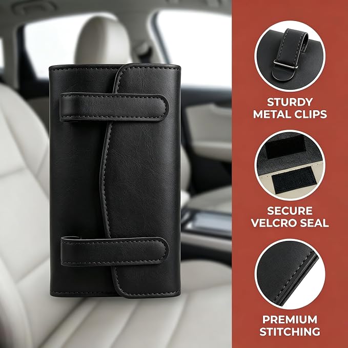 Car Tissue Holder, Visor Tissue Box for Car SUV Truck, Sun Visor Napkin Holder with Metal Clip, PU Leather Auto Interior Accessories (Black) - Image 3