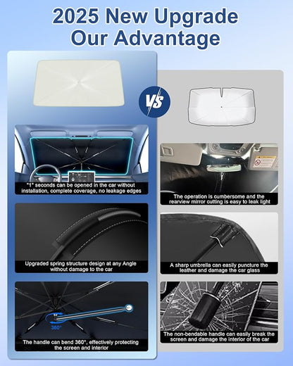 helloleiboo Custom Fit Ford F150 Windshield Sun Shade Umbrella | Foldable, 5-Layer Vinyl Coating, Reflective Heat Protection, UV Protection - Image 4