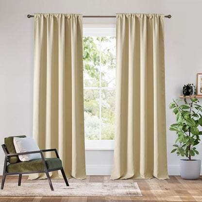 RYB HOME Bedroom Blackout Curtains 80 inches Long, 100% Blackout | Thermal Insulated, Noise Reducing, Curtains for Living Room Nursury, For Sleep, W34 x L80, Biscotti Beige by RYBHOME